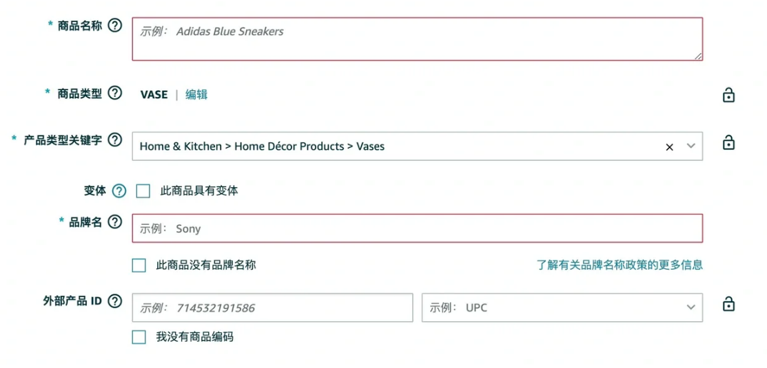 图5 亚马逊设置商品类目和标题